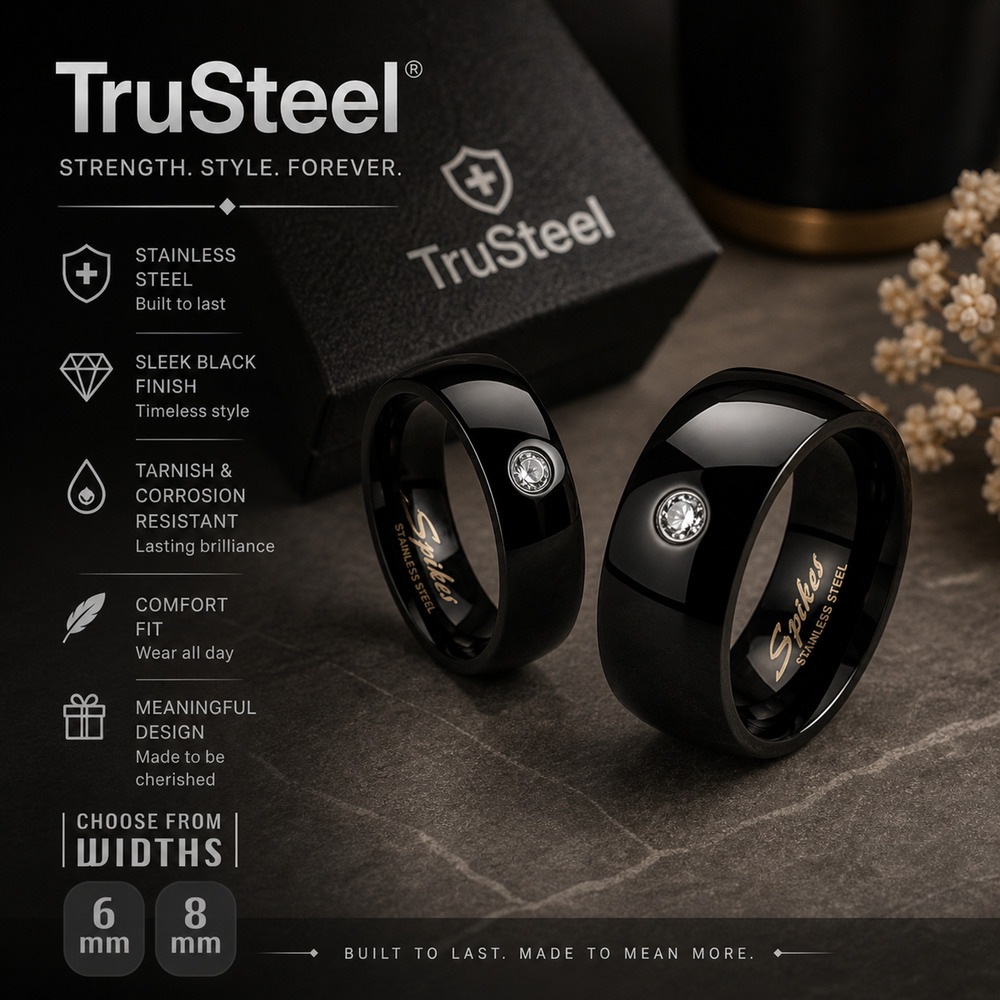 Men's women"s 316L stainless steel Black CZ wedding band ring size 6mm 5-13